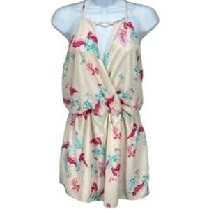 Everly Pink Flamingo Print Shorts Romper Halter Neck Sleeveless Size‎ Medium